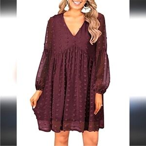 Chic Long Sleeve Burgundy Dress